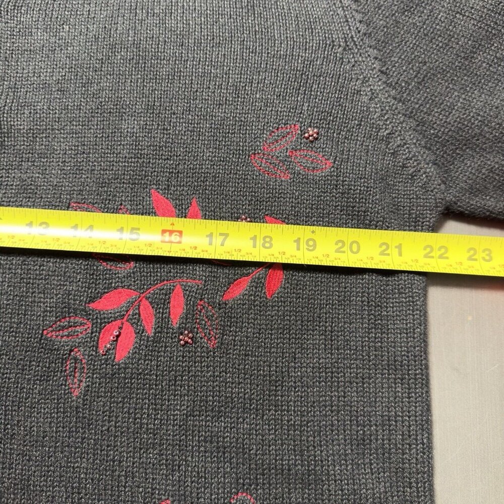 Vintage Christopher Banks Hand Embroidered Black Red Sweater Beaded Cardigan XL - Picture 9 of 13